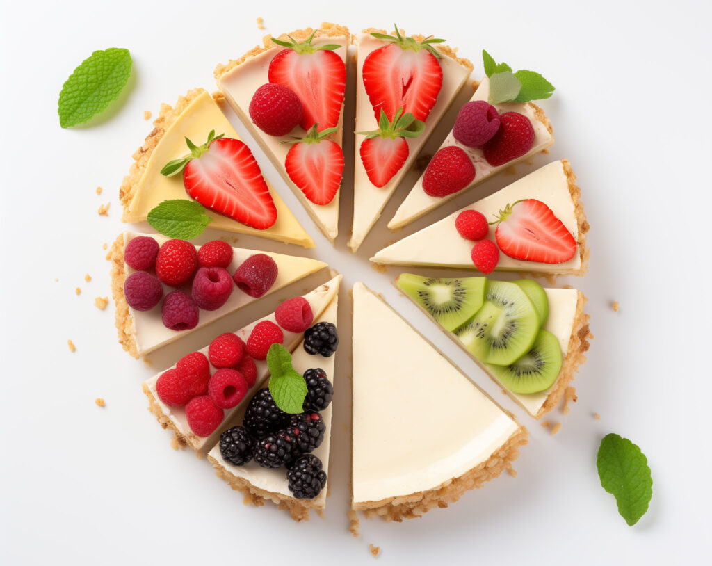 A variety of slices of cheesecake flavors