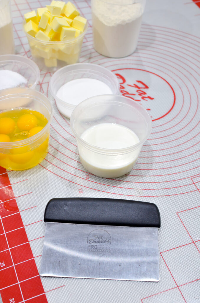 Bench scraper and ingredients