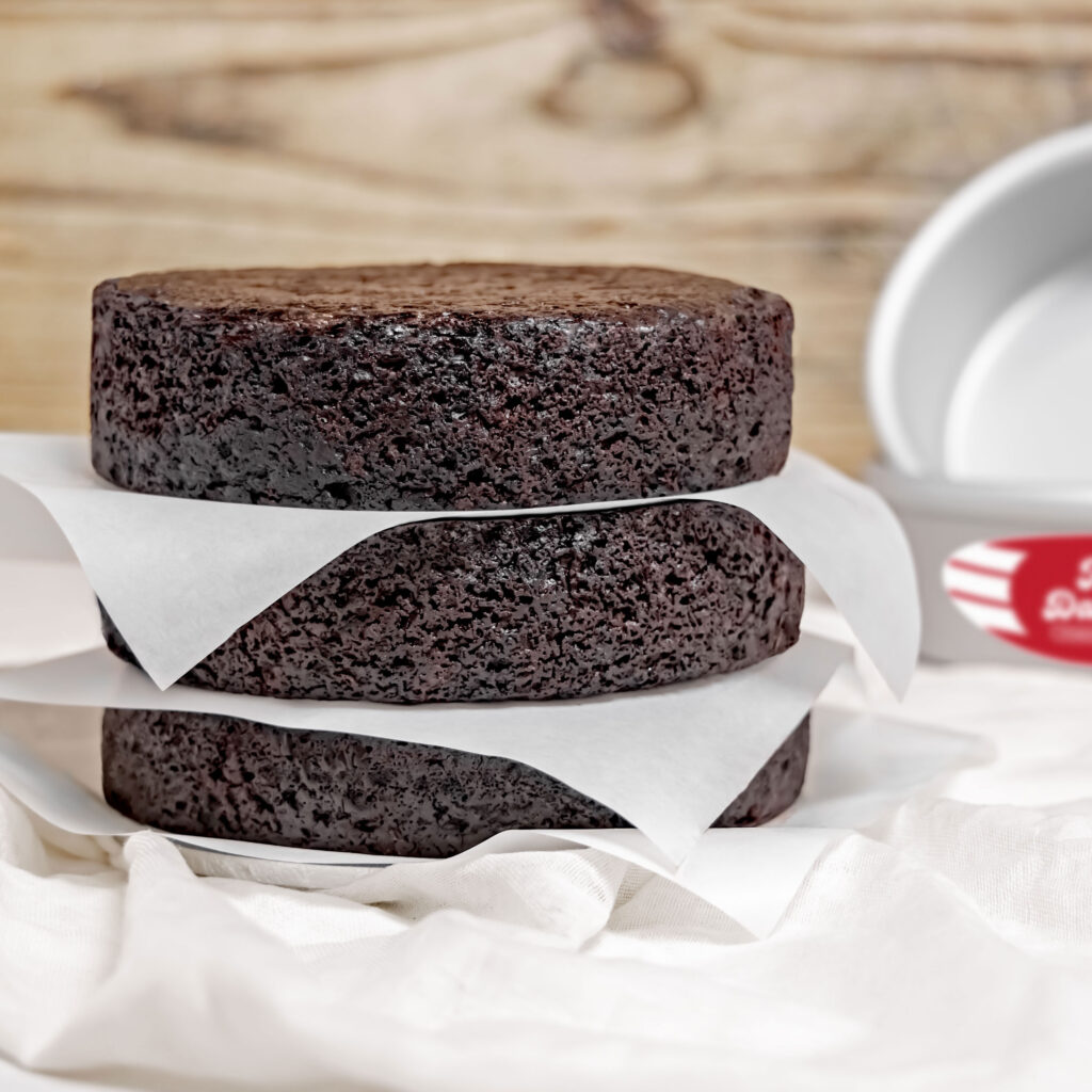 Chocolate Cake Layers, stacked.